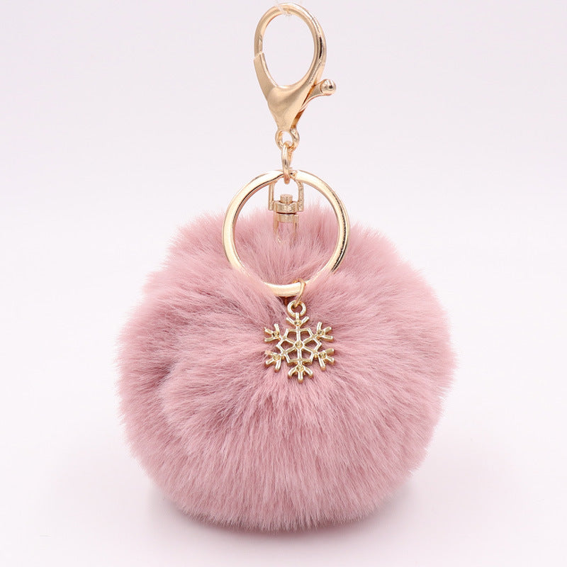 Wholesale Christmas Snowflake Plush Alloy Snowflake Ball Keychains